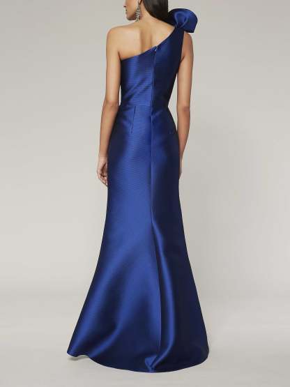 One-Shoulder Sleeveless A-Line Princess Floor-Length Mother of the Bride Dress with Side Split