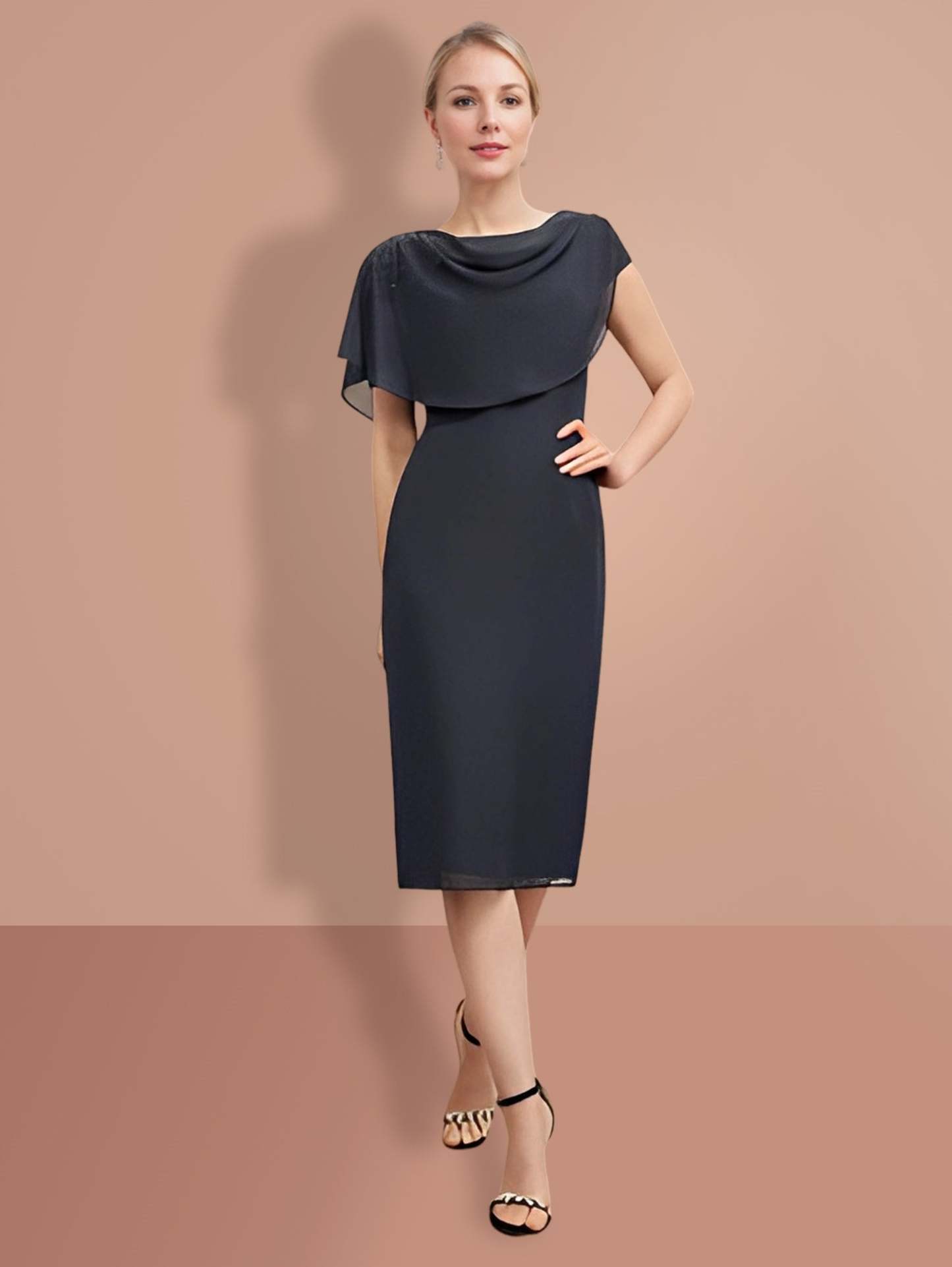 Knee-Length Short Sleeve Sheath/Column Dresses for the Mother of the Bride