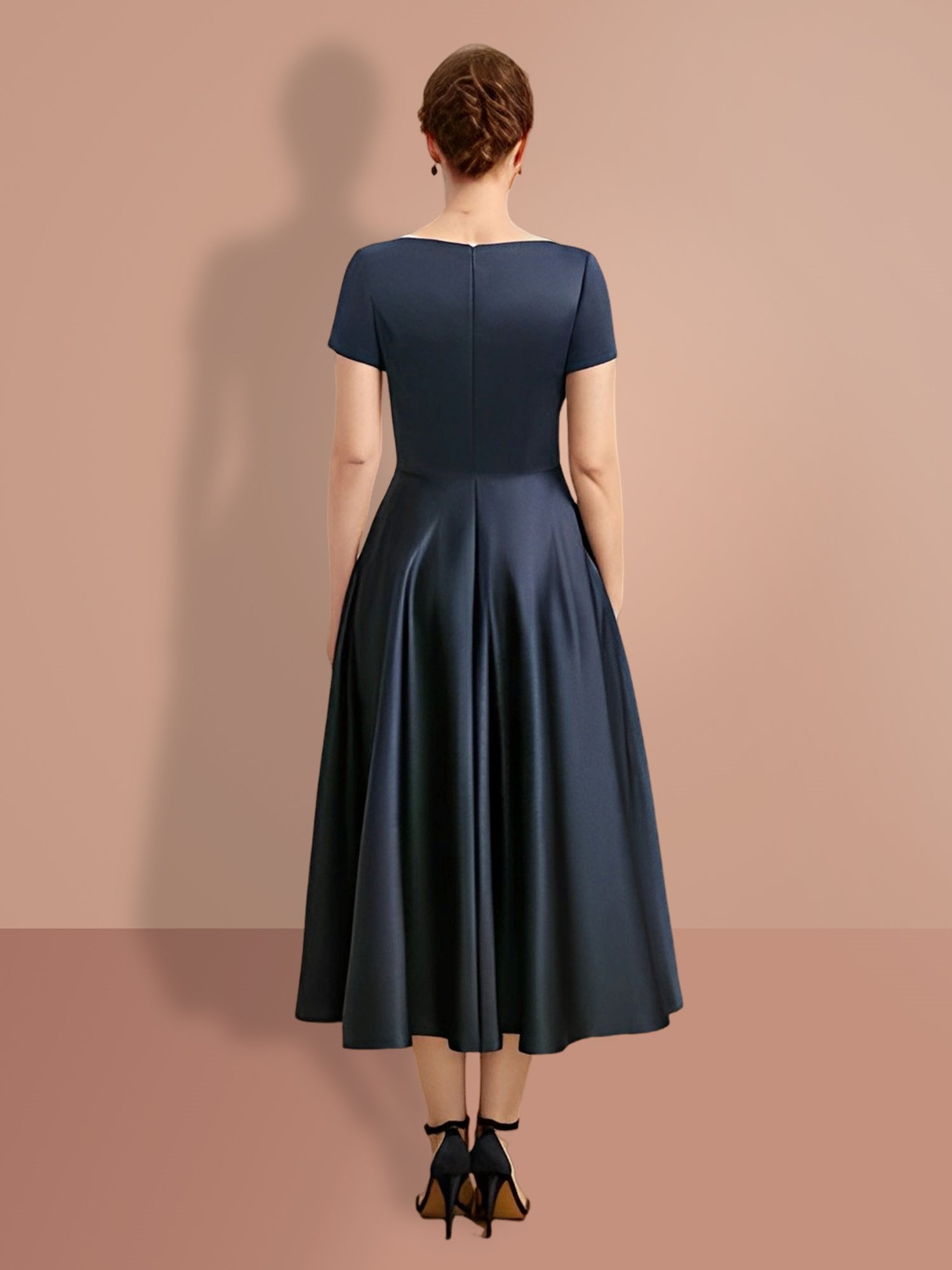 V-Neck A-Line Princess Short-Sleeve Mother of the Bride Dress