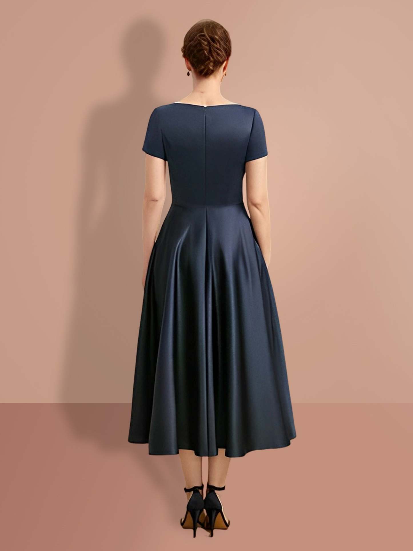 V-Neck A-Line Princess Short-Sleeve Mother of the Bride Dress