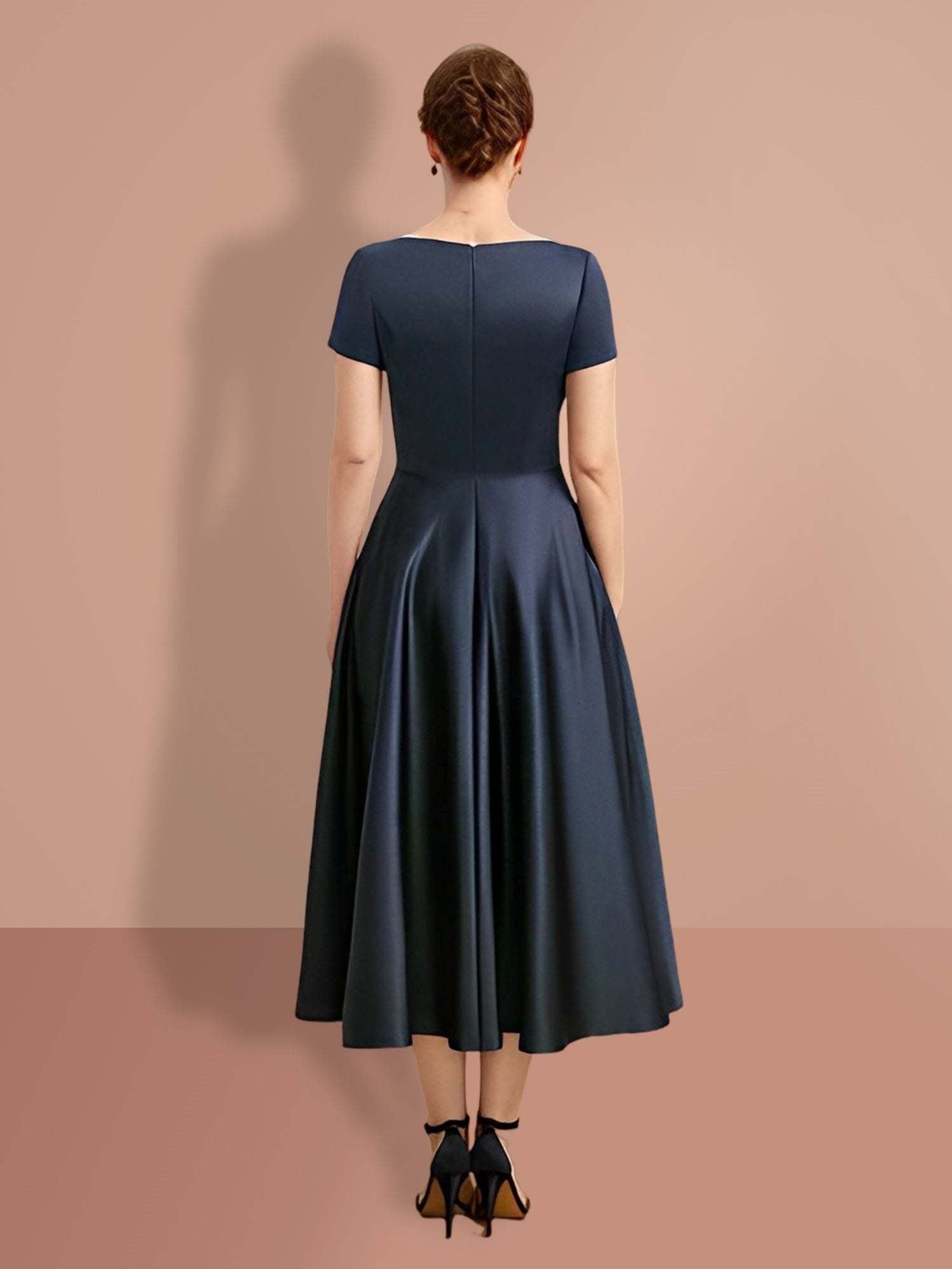 V-Neck A-Line Princess Short-Sleeve Mother of the Bride Dress