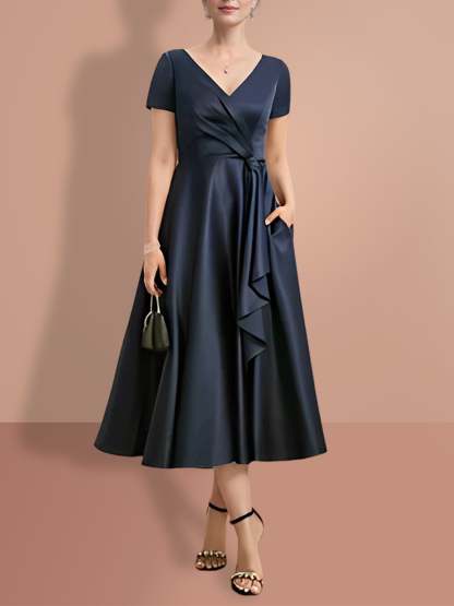 V-Neck A-Line Princess Short-Sleeve Mother of the Bride Dress