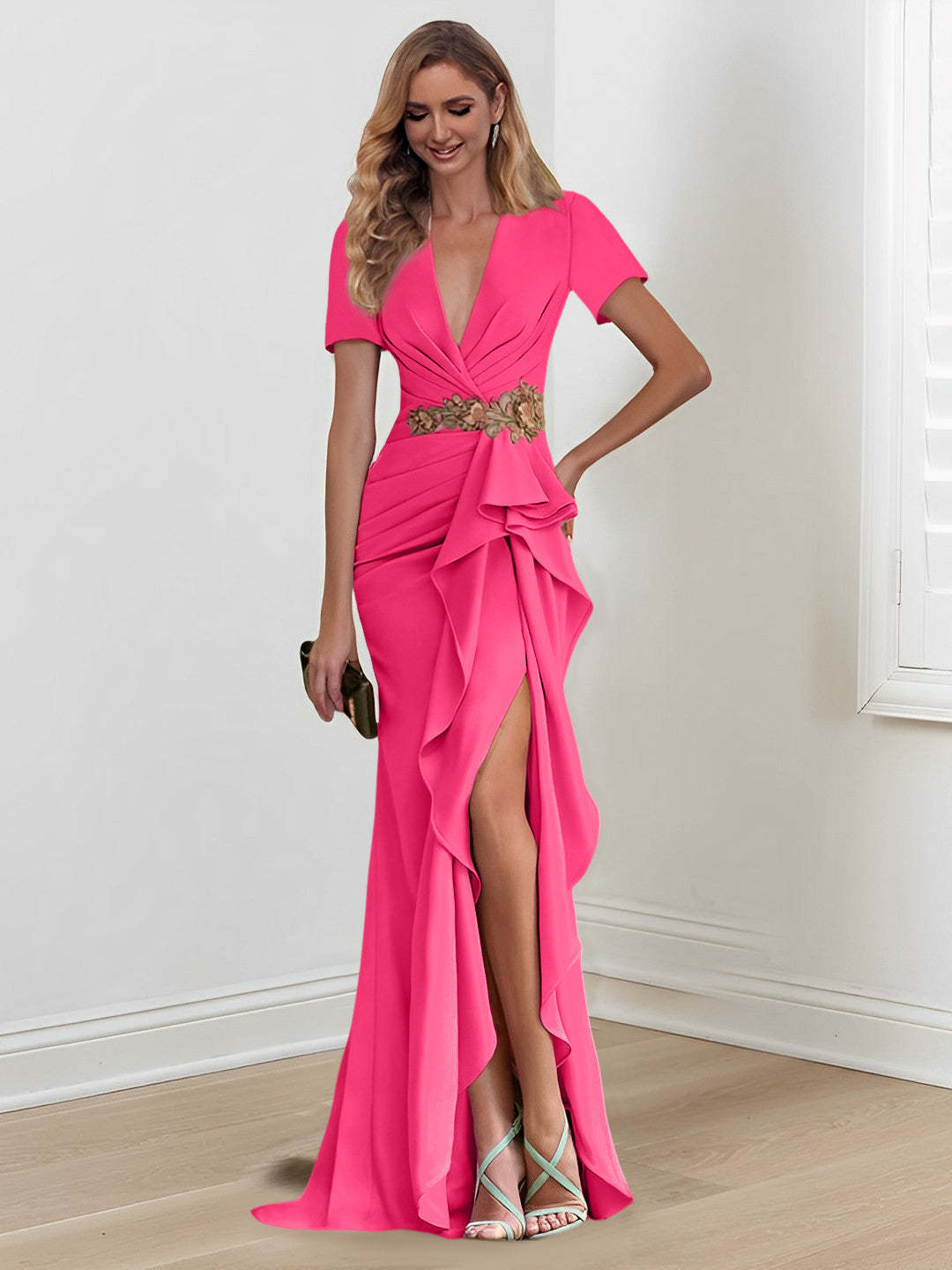 V-Neck Floor-Length Mermaid/Trumpet Mother of the Bride Dresses with Ruffles