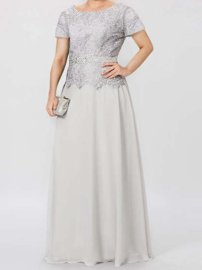 Short-Sleeve A-Line Princess Mother of the Bride Dress with Applique and Sequins