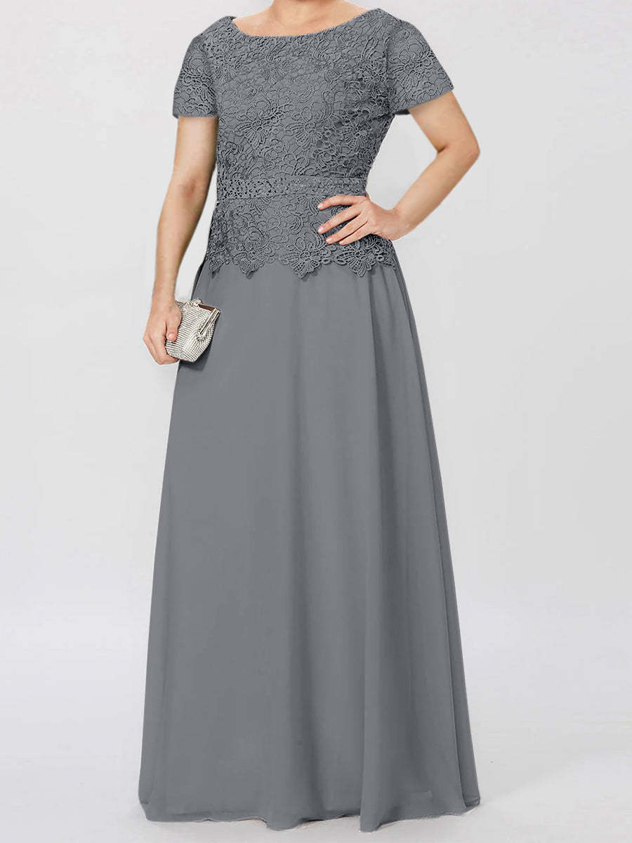 Short-Sleeve A-Line Princess Mother of the Bride Dress with Applique and Sequins