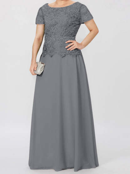 Short-Sleeve A-Line Princess Mother of the Bride Dress with Applique and Sequins