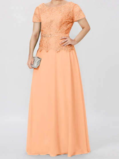 Short-Sleeve A-Line Princess Mother of the Bride Dress with Applique and Sequins