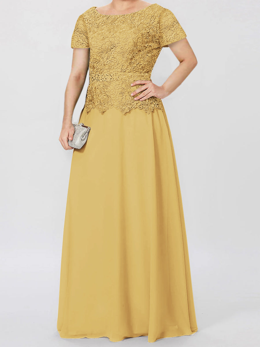 Short-Sleeve A-Line Princess Mother of the Bride Dress with Applique and Sequins