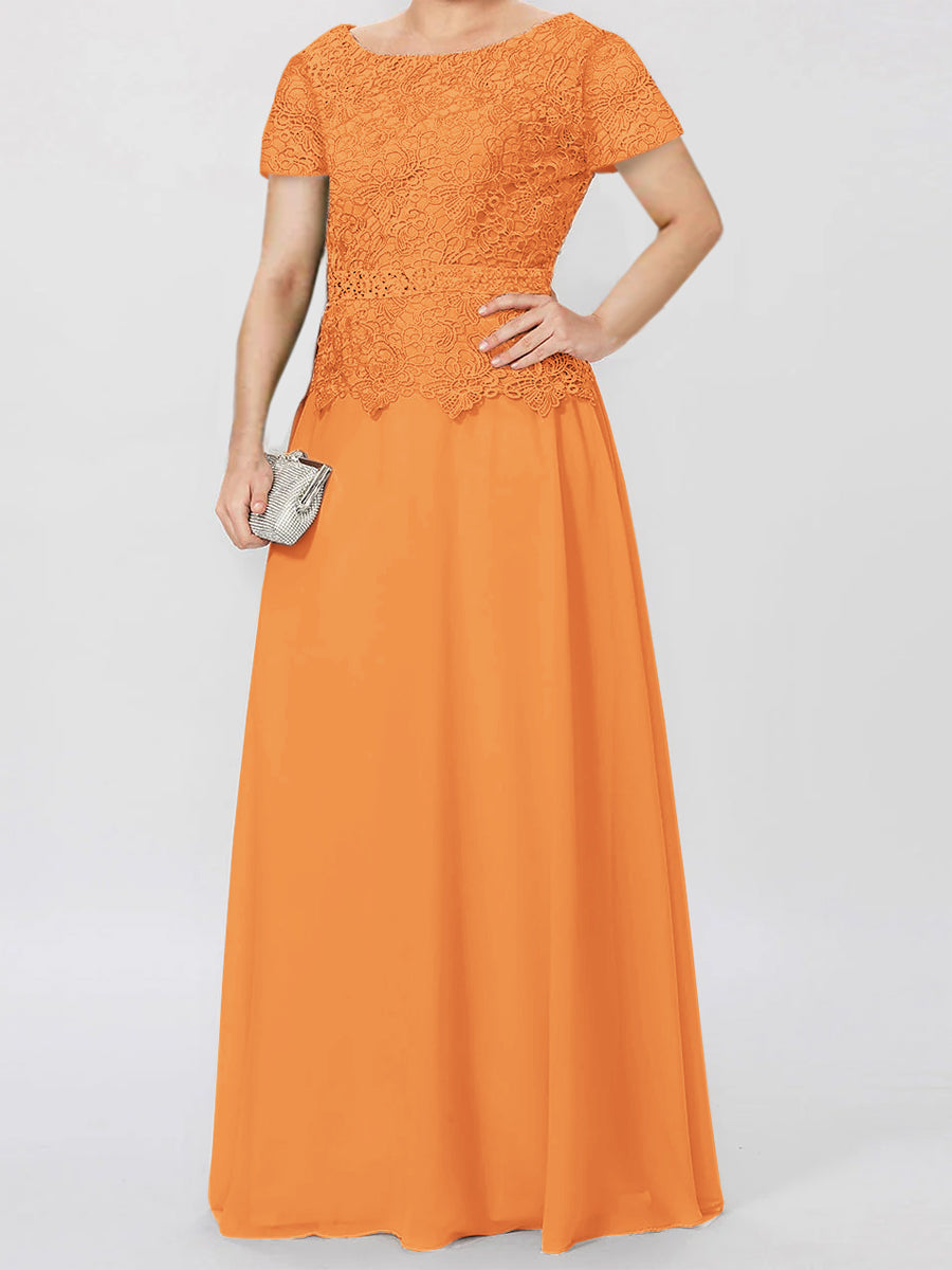 Short-Sleeve A-Line Princess Mother of the Bride Dress with Applique and Sequins