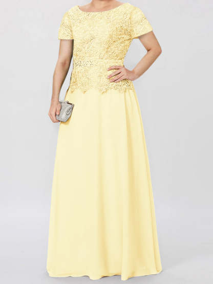 Short-Sleeve A-Line Princess Mother of the Bride Dress with Applique and Sequins