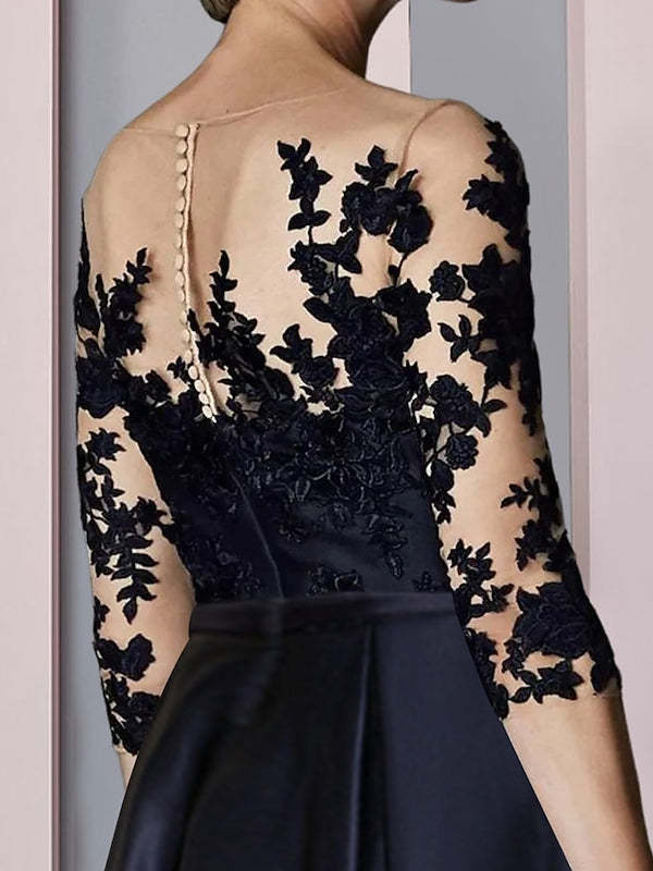 Asymmetrical Tea-Length A-Line Mother of the Bride Dress with Illusion Neckline