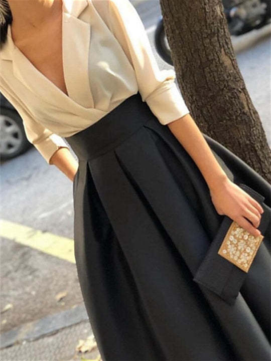 V-Neck A-Line Princess Gown with Long Sleeves and Pockets for the Mother of the Bride