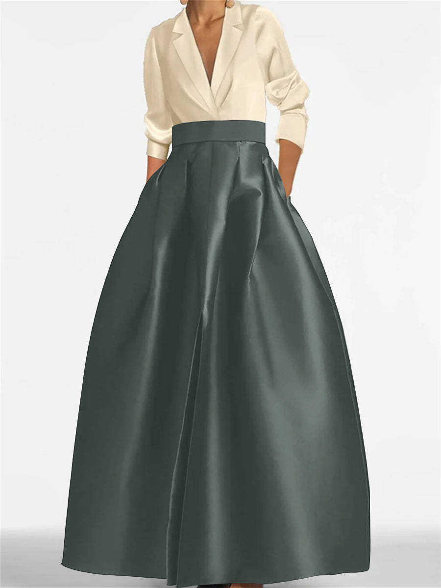 V-Neck A-Line Princess Gown with Long Sleeves and Pockets for the Mother of the Bride