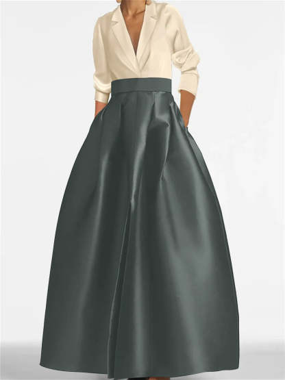 V-Neck A-Line Princess Gown with Long Sleeves and Pockets for the Mother of the Bride