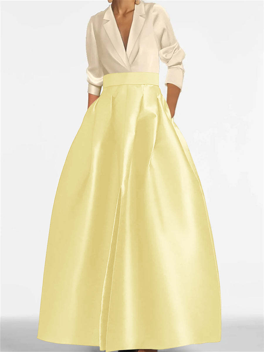 V-Neck A-Line Princess Gown with Long Sleeves and Pockets for the Mother of the Bride