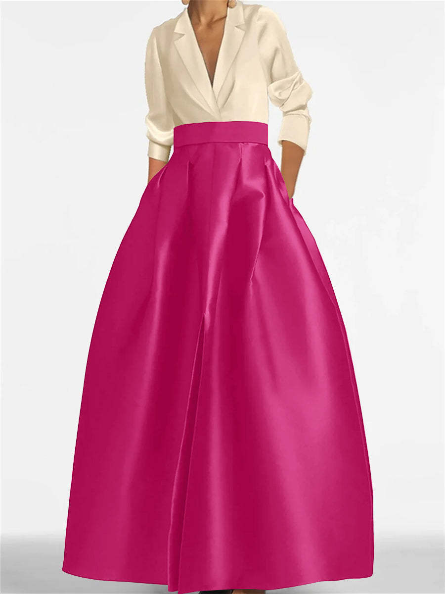 V-Neck A-Line Princess Gown with Long Sleeves and Pockets for the Mother of the Bride