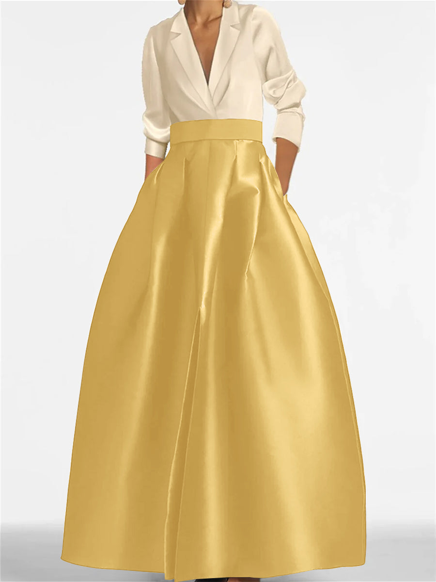 V-Neck A-Line Princess Gown with Long Sleeves and Pockets for the Mother of the Bride