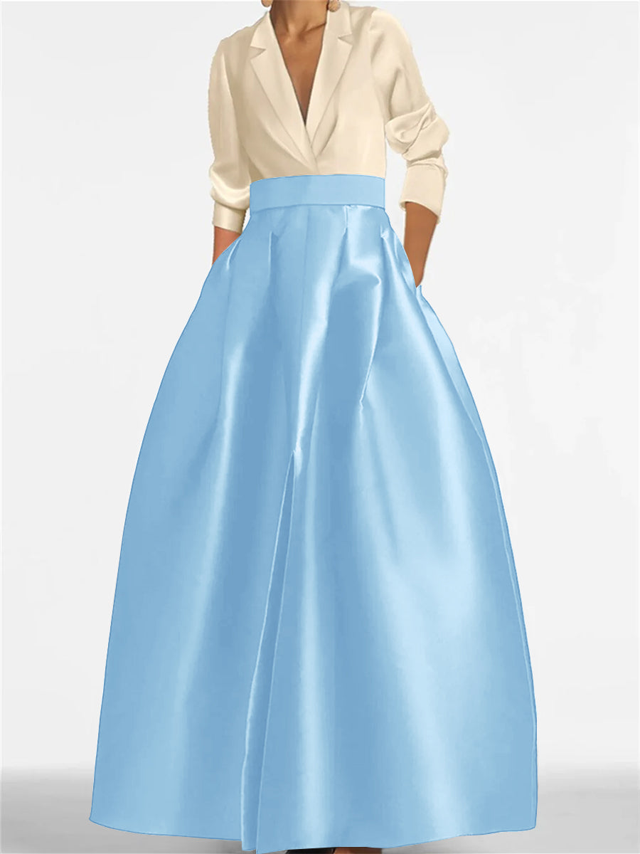 V-Neck A-Line Princess Gown with Long Sleeves and Pockets for the Mother of the Bride
