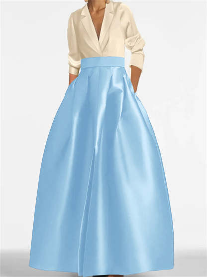 V-Neck A-Line Princess Gown with Long Sleeves and Pockets for the Mother of the Bride