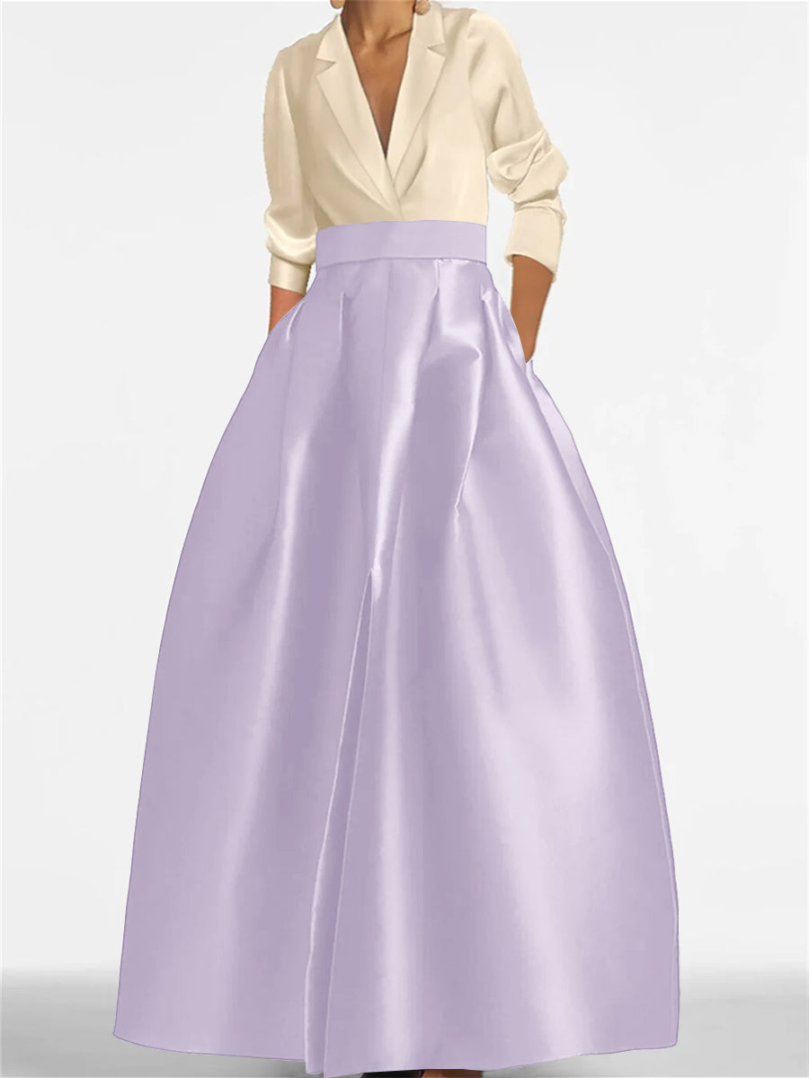 V-Neck A-Line Princess Gown with Long Sleeves and Pockets for the Mother of the Bride