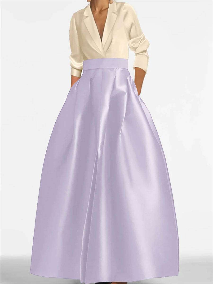 V-Neck A-Line Princess Gown with Long Sleeves and Pockets for the Mother of the Bride