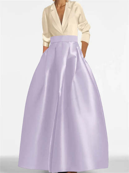 V-Neck A-Line Princess Gown with Long Sleeves and Pockets for the Mother of the Bride