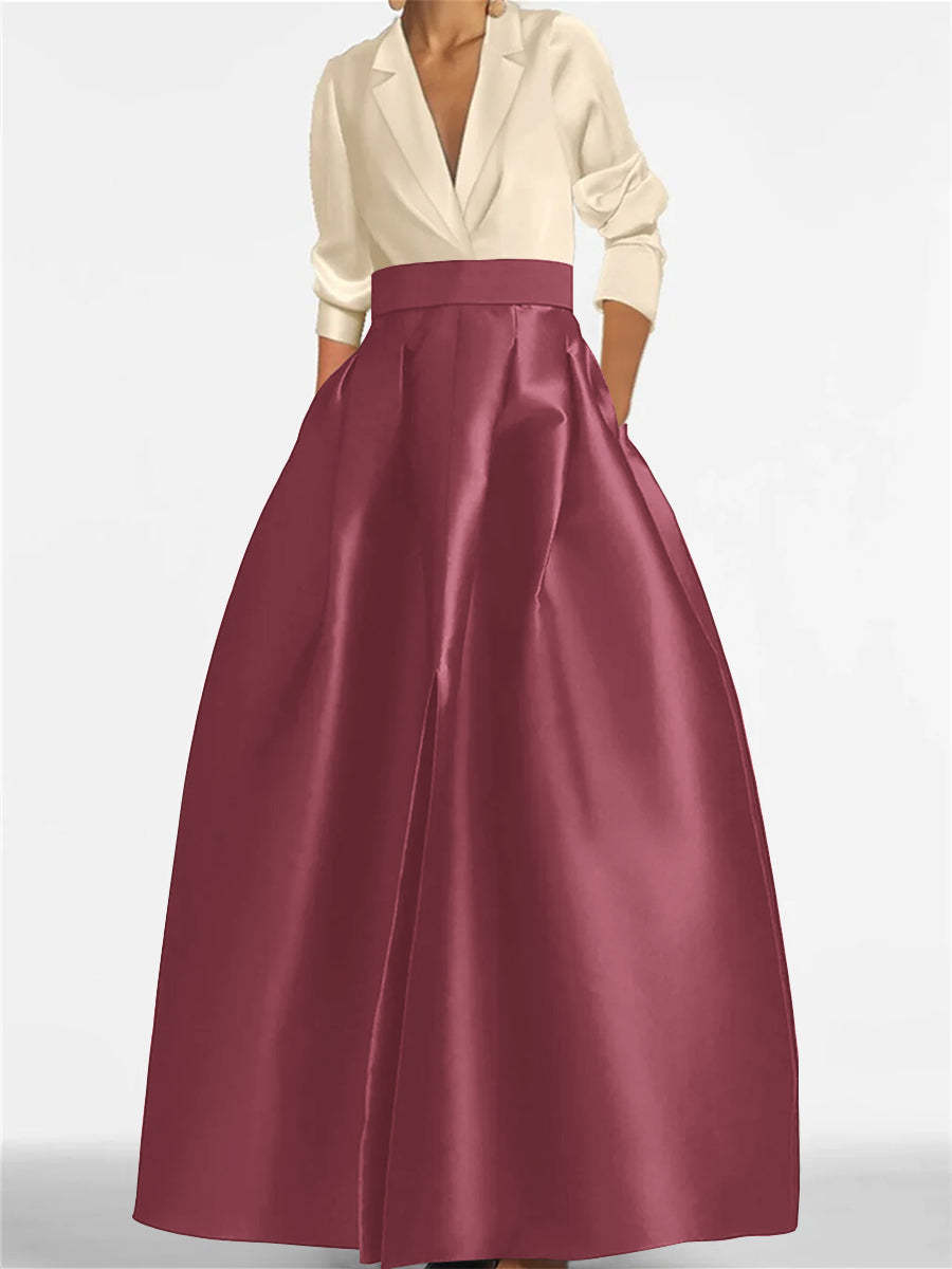 V-Neck A-Line Princess Gown with Long Sleeves and Pockets for the Mother of the Bride