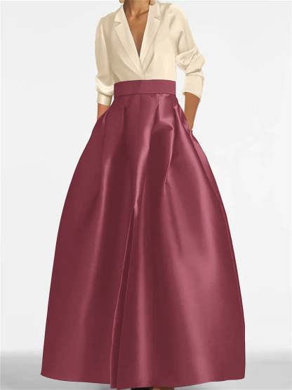 V-Neck A-Line Princess Gown with Long Sleeves and Pockets for the Mother of the Bride