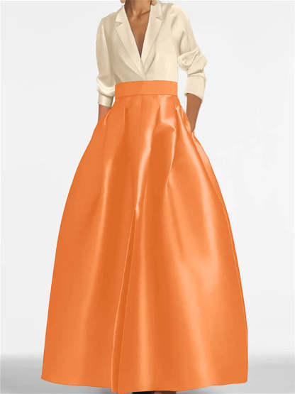 V-Neck A-Line Princess Gown with Long Sleeves and Pockets for the Mother of the Bride