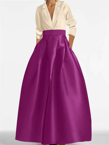 V-Neck A-Line Princess Gown with Long Sleeves and Pockets for the Mother of the Bride