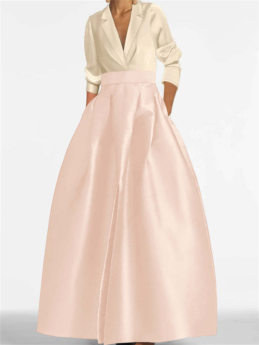 V-Neck A-Line Princess Gown with Long Sleeves and Pockets for the Mother of the Bride