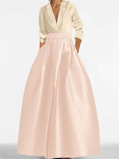 V-Neck A-Line Princess Gown with Long Sleeves and Pockets for the Mother of the Bride