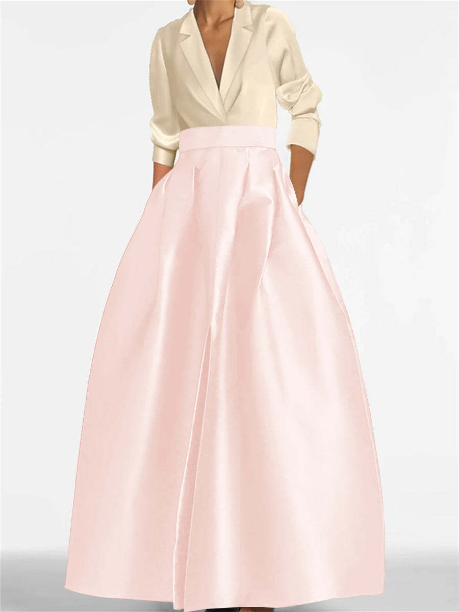 V-Neck A-Line Princess Gown with Long Sleeves and Pockets for the Mother of the Bride