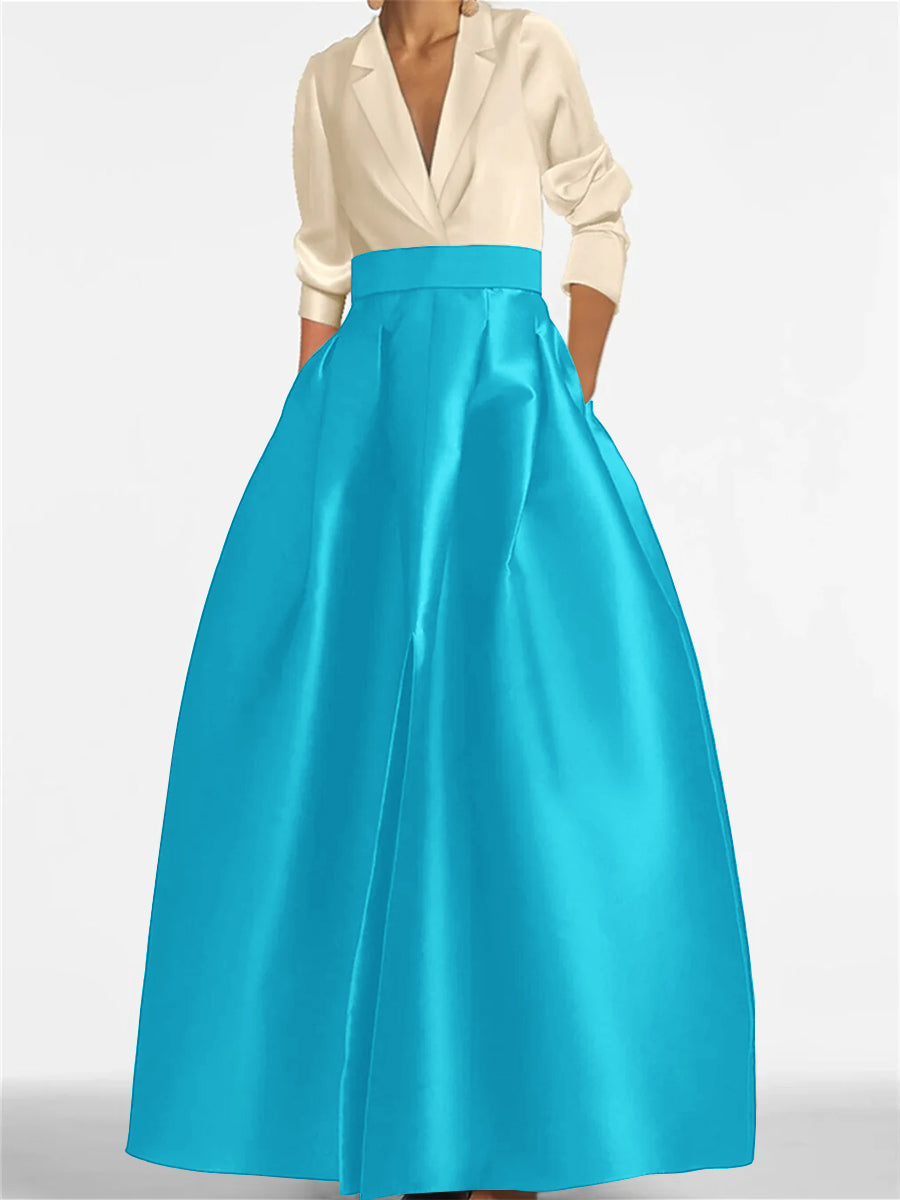 V-Neck A-Line Princess Gown with Long Sleeves and Pockets for the Mother of the Bride
