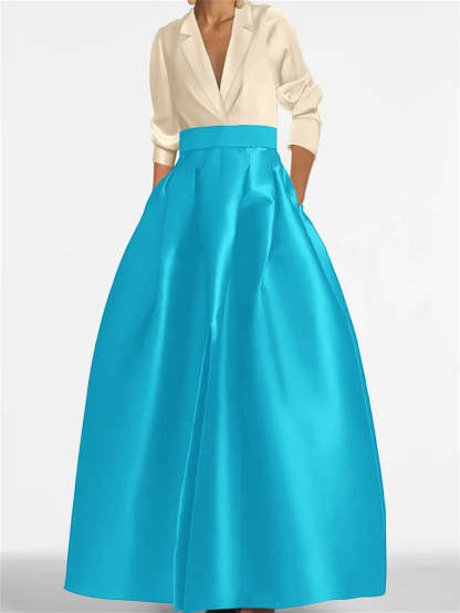V-Neck A-Line Princess Gown with Long Sleeves and Pockets for the Mother of the Bride