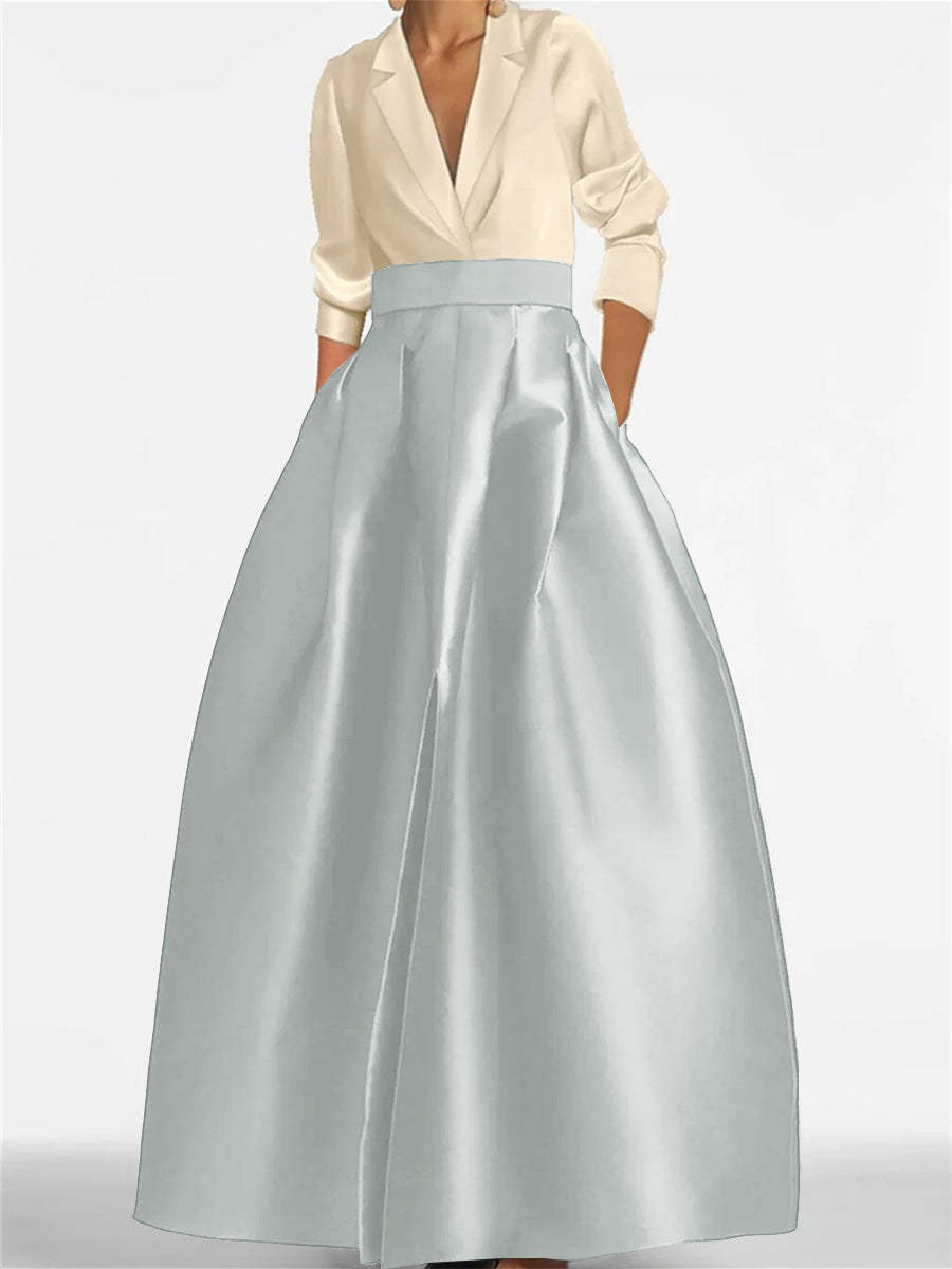 V-Neck A-Line Princess Gown with Long Sleeves and Pockets for the Mother of the Bride