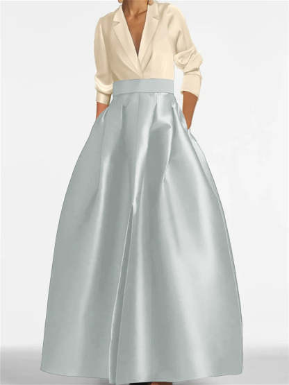 V-Neck A-Line Princess Gown with Long Sleeves and Pockets for the Mother of the Bride