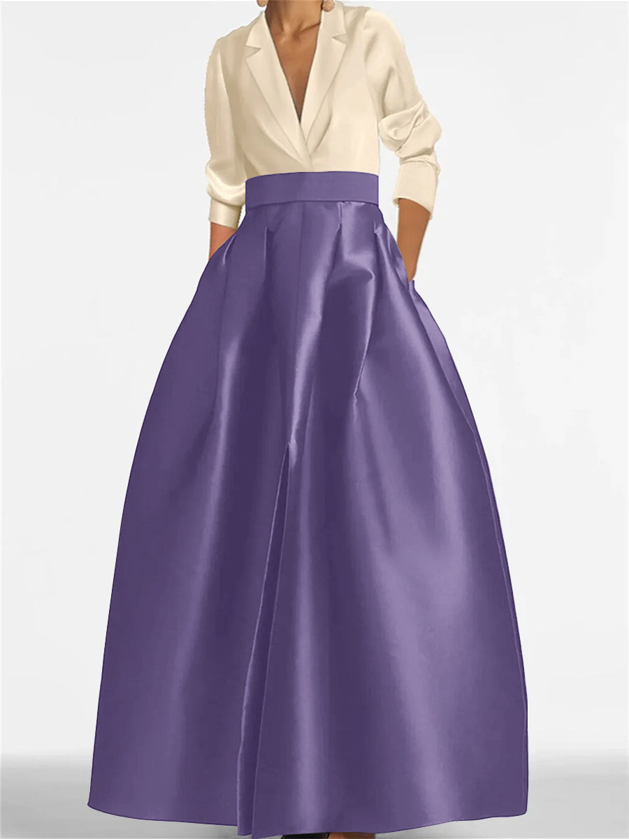 V-Neck A-Line Princess Gown with Long Sleeves and Pockets for the Mother of the Bride