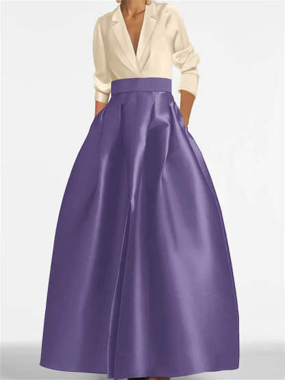 V-Neck A-Line Princess Gown with Long Sleeves and Pockets for the Mother of the Bride