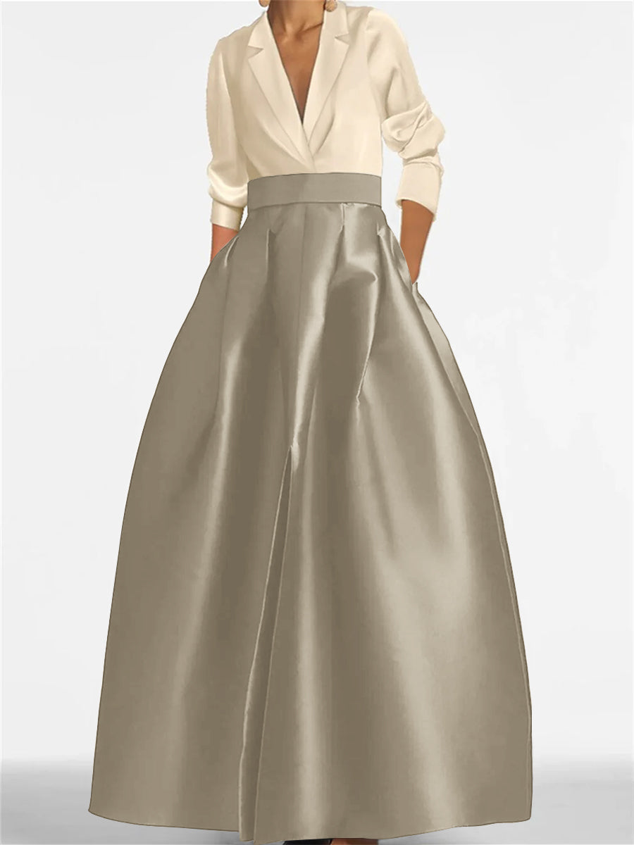 V-Neck A-Line Princess Gown with Long Sleeves and Pockets for the Mother of the Bride