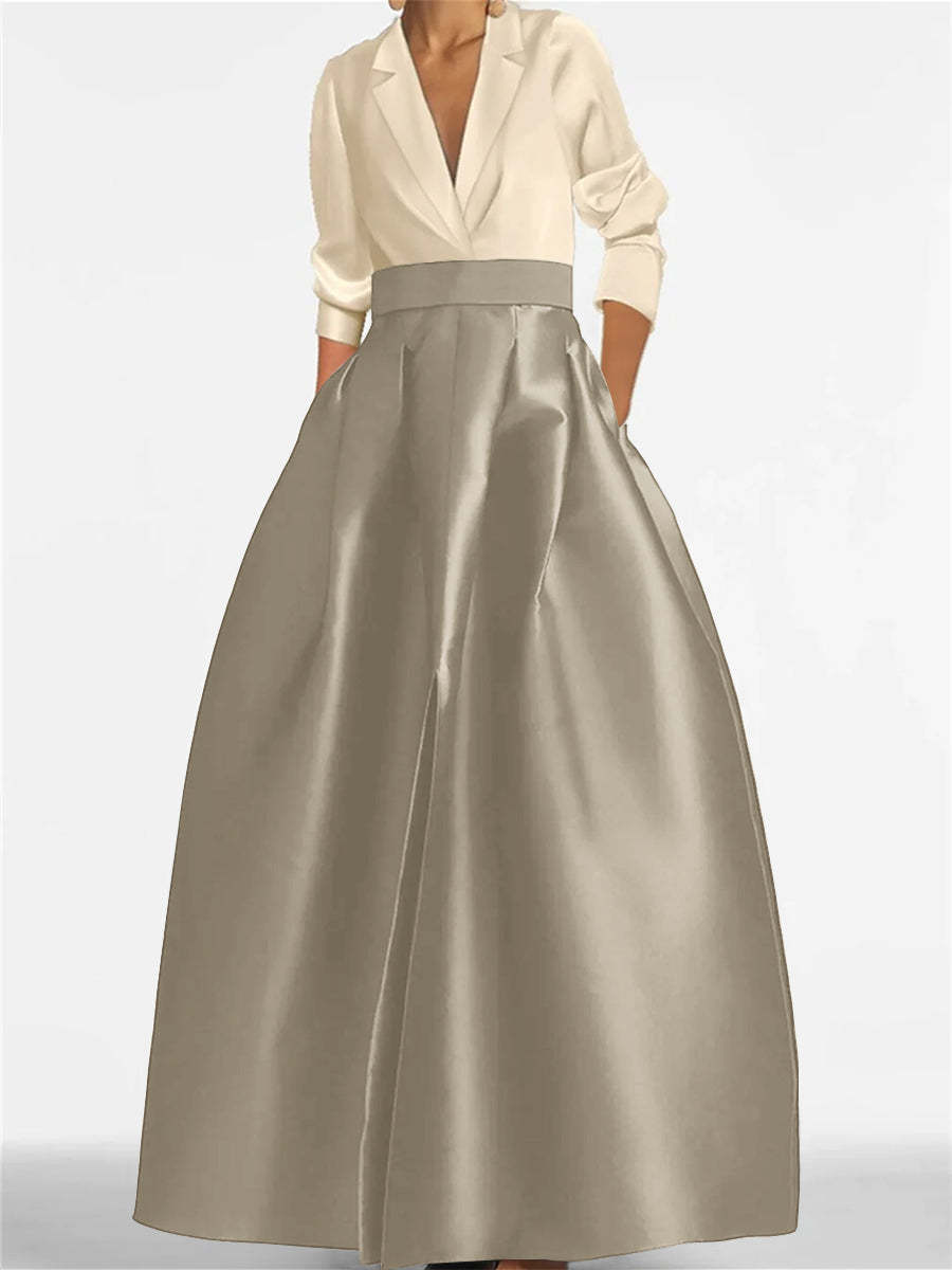 V-Neck A-Line Princess Gown with Long Sleeves and Pockets for the Mother of the Bride