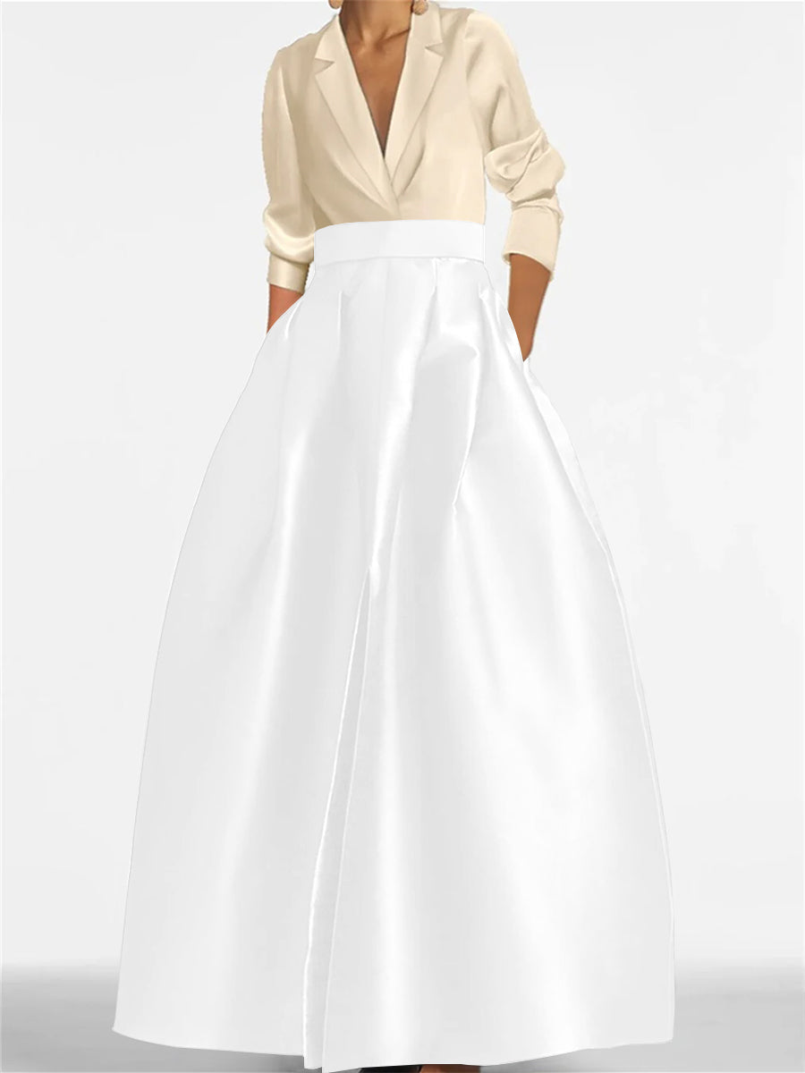 V-Neck A-Line Princess Gown with Long Sleeves and Pockets for the Mother of the Bride