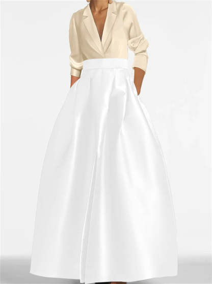 V-Neck A-Line Princess Gown with Long Sleeves and Pockets for the Mother of the Bride