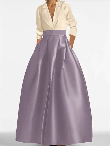 V-Neck A-Line Princess Gown with Long Sleeves and Pockets for the Mother of the Bride