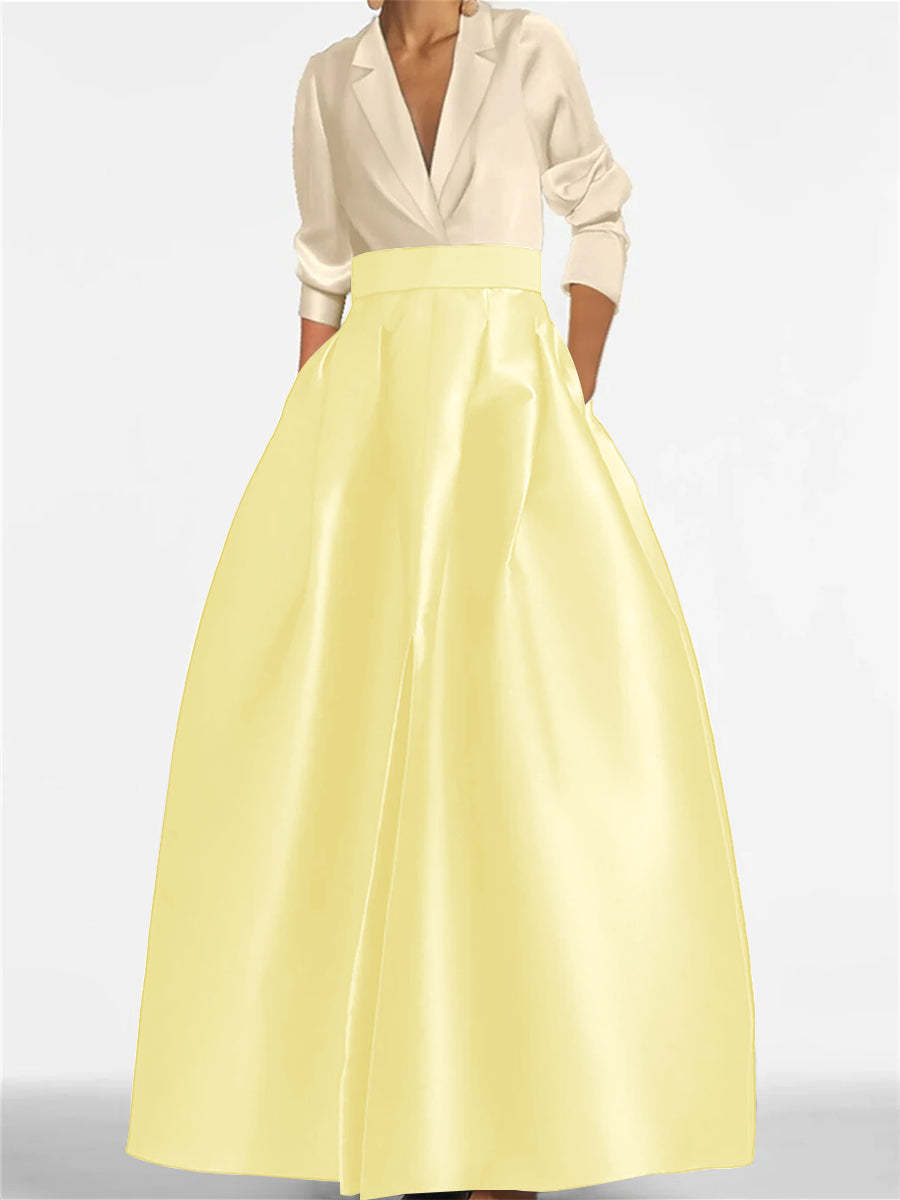 V-Neck A-Line Princess Gown with Long Sleeves and Pockets for the Mother of the Bride