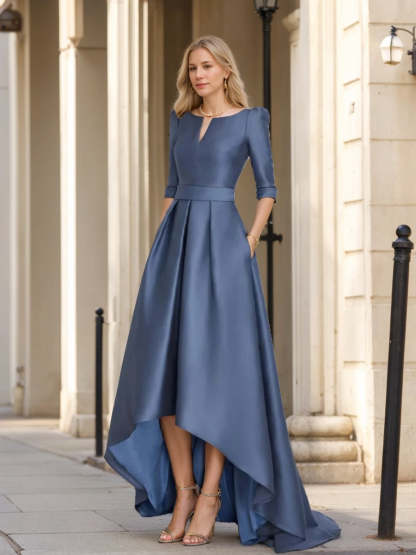 Asymmetrical A-Line Princess Mother of the Bride Dresses with Half Sleeves and Pockets