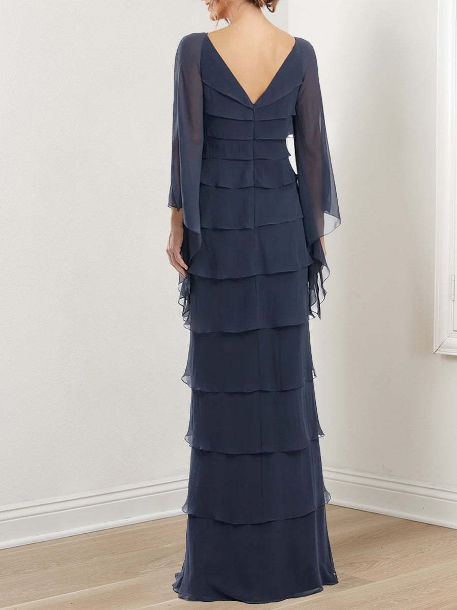 V-Neck Chiffon Wedding Guest Dress with Ruffles and Short Sleeves