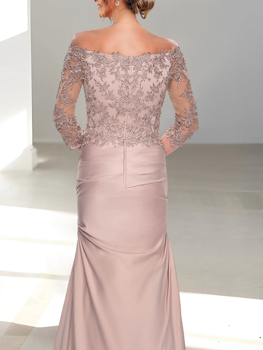 Off-the-Shoulder 3/4 Sleeve Beaded Trumpet/Mermaid Mother of the Bride Dress