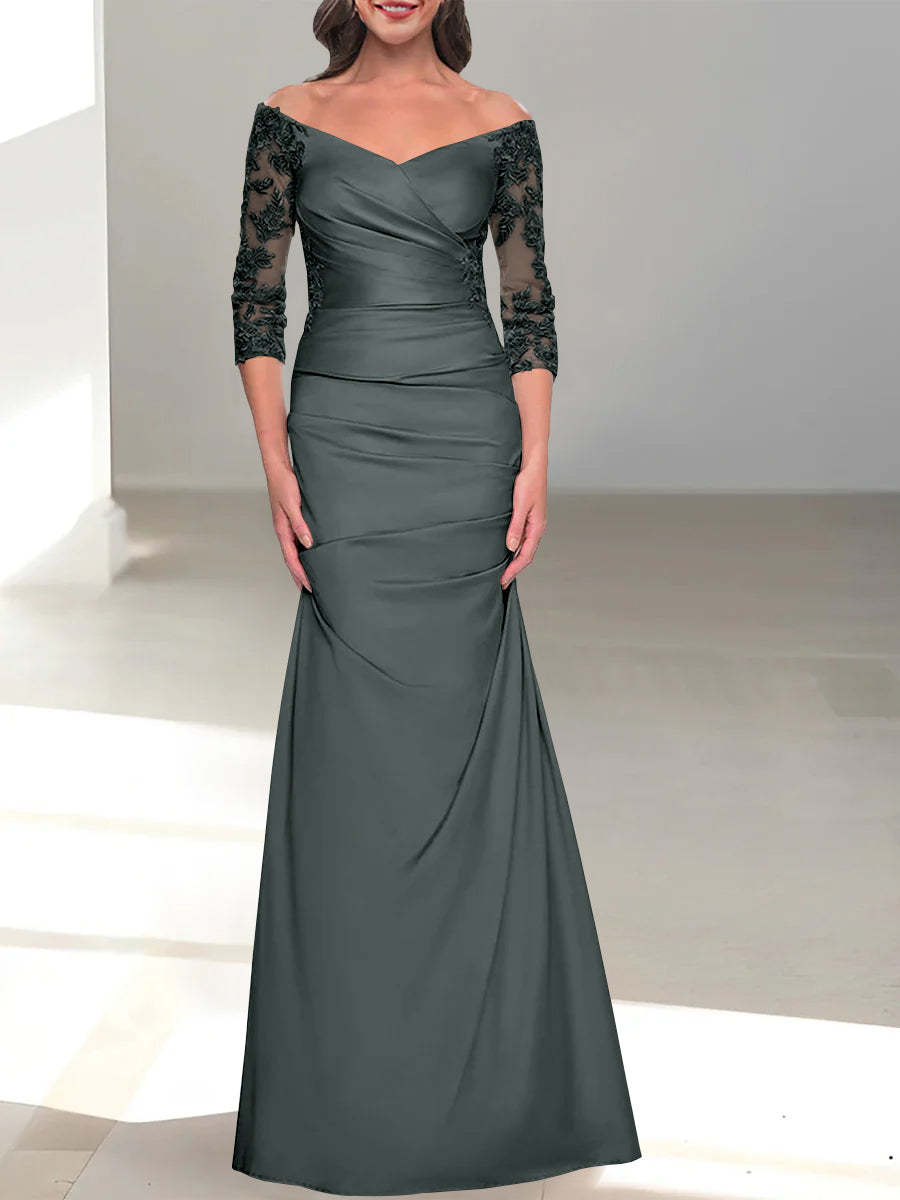 Off-the-Shoulder 3/4 Sleeve Beaded Trumpet/Mermaid Mother of the Bride Dress