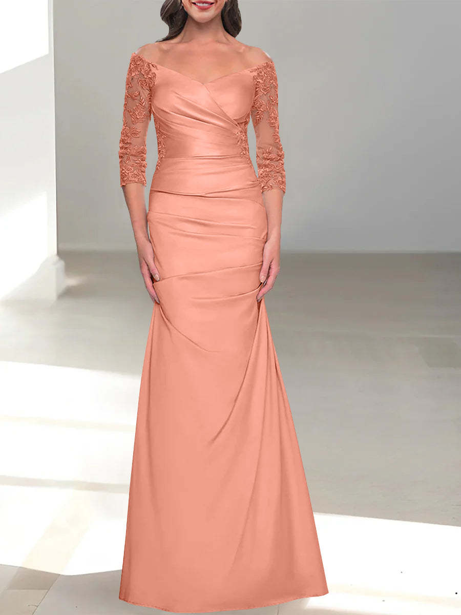 Off-the-Shoulder 3/4 Sleeve Beaded Trumpet/Mermaid Mother of the Bride Dress